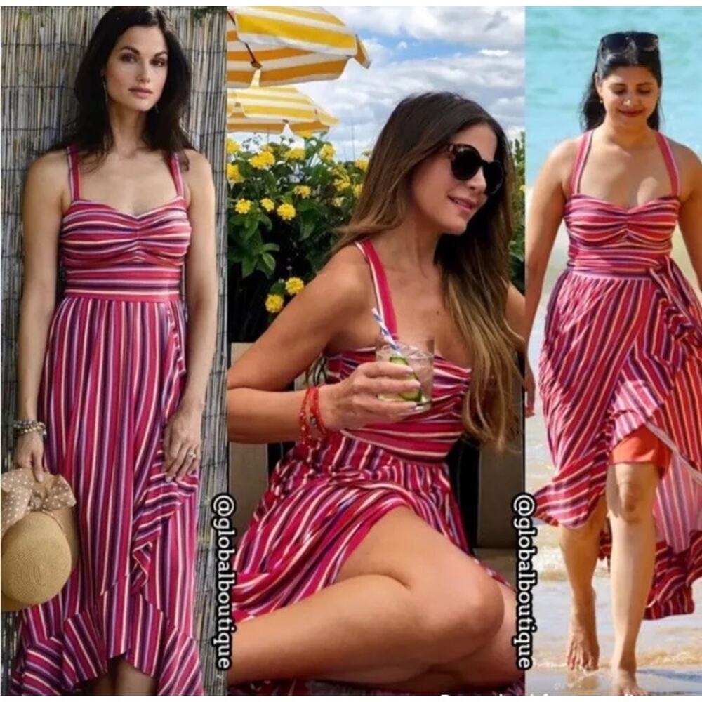 Anthropologie Pink Red Striped Maxi Dress